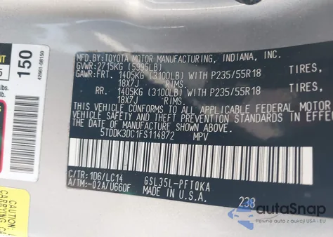 2015 Toyota Sienna Xle 7 Passenger из США, поврежденный, VIN 5TDDK3DC1FS114872